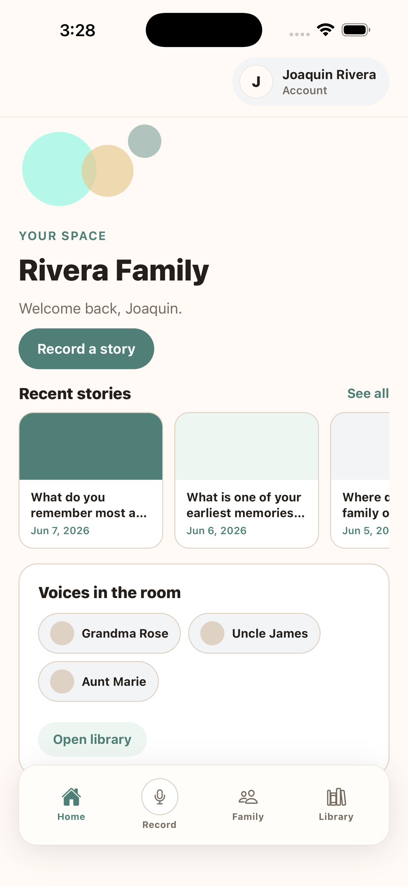 Corrido Home: Rivera Family archive with Record a story and recent stories